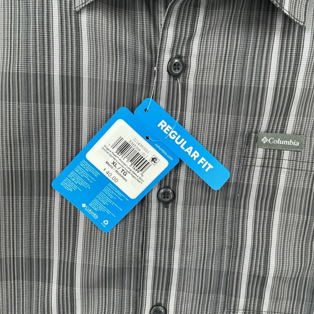 Columbia Rogers Peak Printed Long Sleeve Shirt Grey Black Striped XM5208-011 XL - Picture 3 of 10